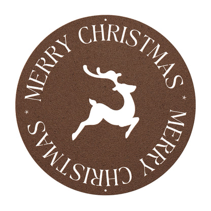 10073 - Reindeer Merry Christmas Circular Metal Sign