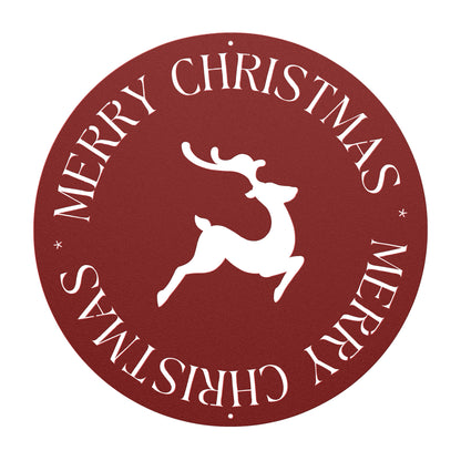 10073 - Reindeer Merry Christmas Circular Metal Sign
