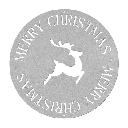 10073 - Reindeer Merry Christmas Circular Metal Sign