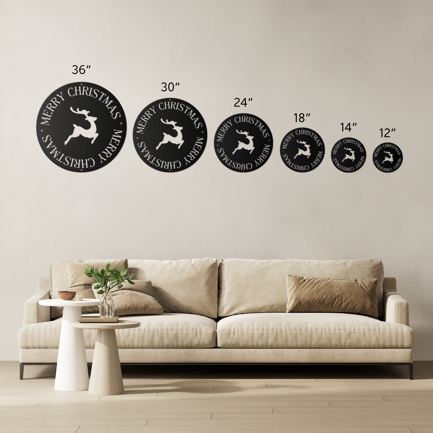 10073 - Reindeer Merry Christmas Circular Metal Sign