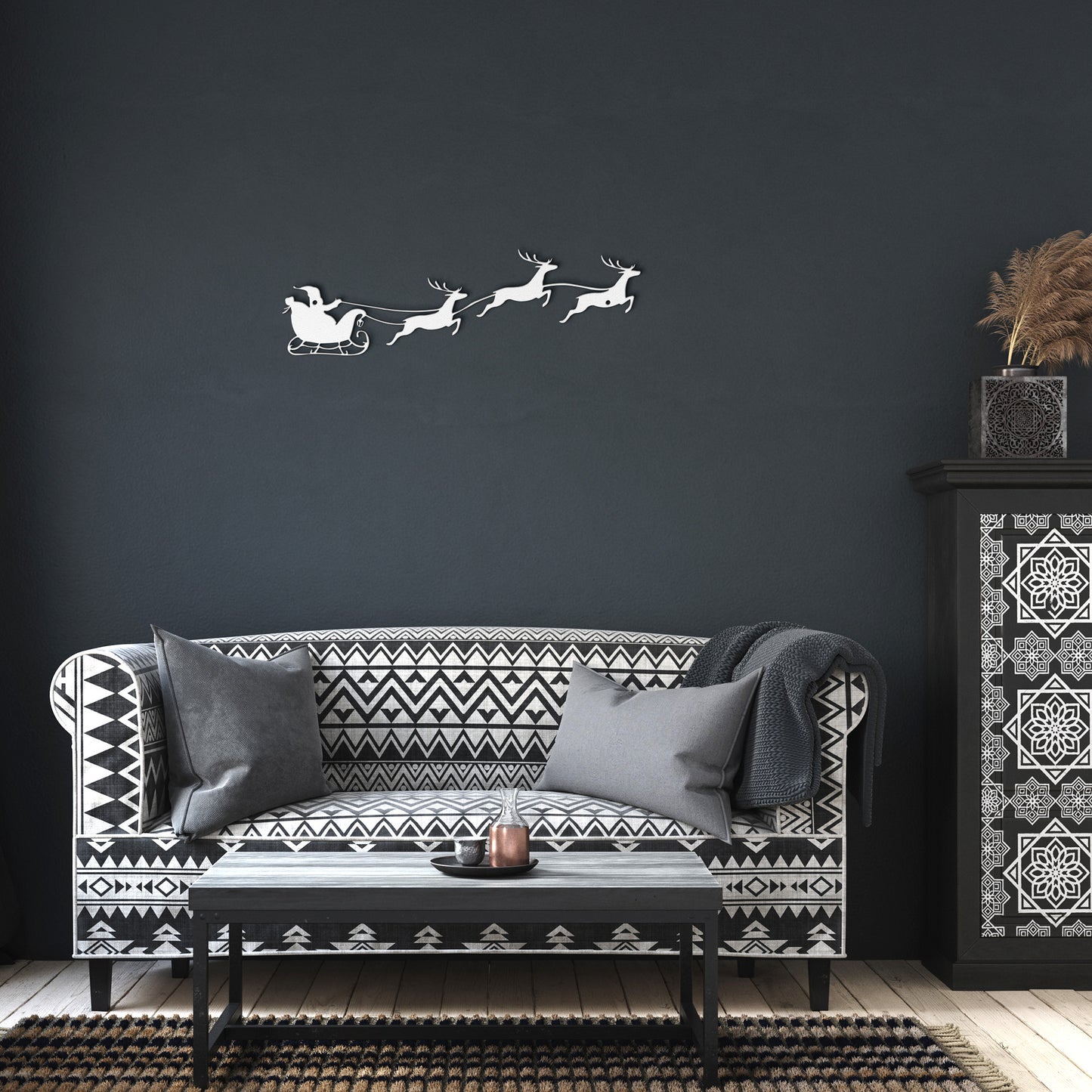 10063 - Santa Sleigh and Reindeer Metal Decor