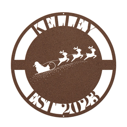 10067 - Santa and Sleigh Christmas Family Metal Sign