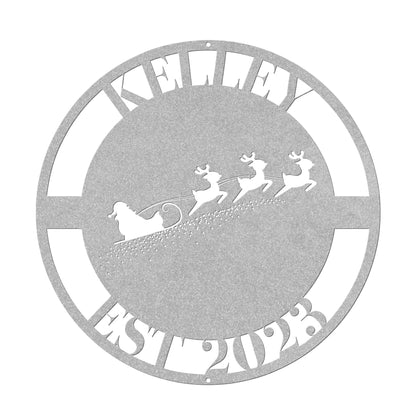 10067 - Santa and Sleigh Christmas Family Metal Sign