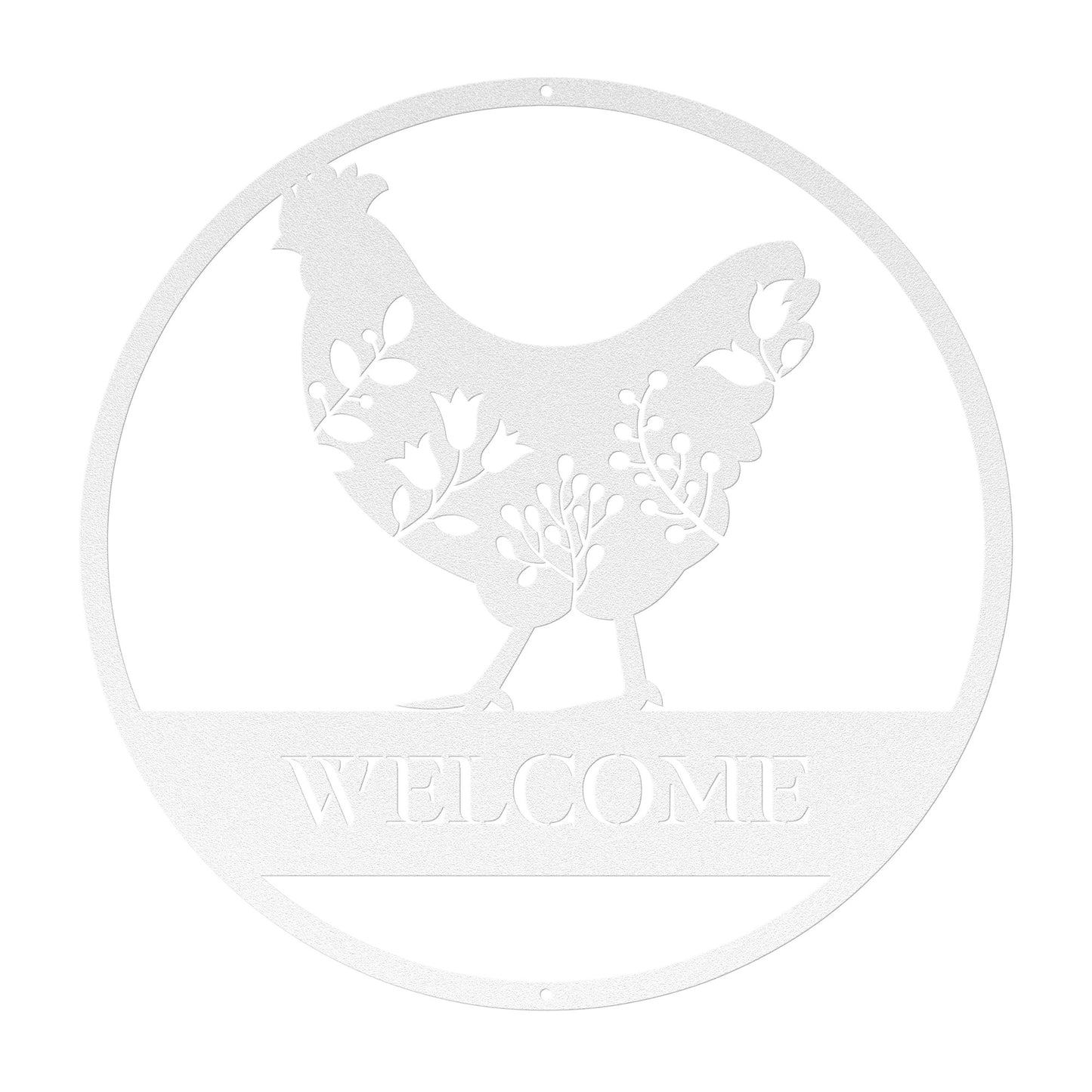 10050 - Welcome Floral Chicken Metal Sign