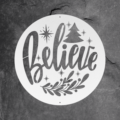 10126 - Believe Christmas Circular Metal Sign