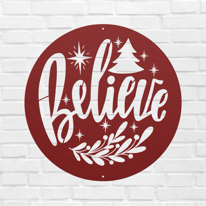 10126 - Believe Christmas Circular Metal Sign