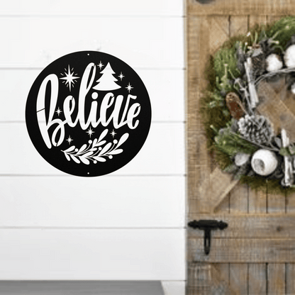 10126 - Believe Christmas Circular Metal Sign